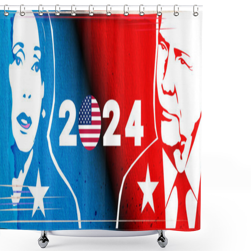 Personality  Character Illustration Of Kamala Harris Facing Off Against Donald Trump. Shower Curtains