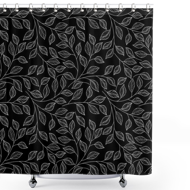 Personality  Monochrome Contour Leaves Pattern Shower Curtains