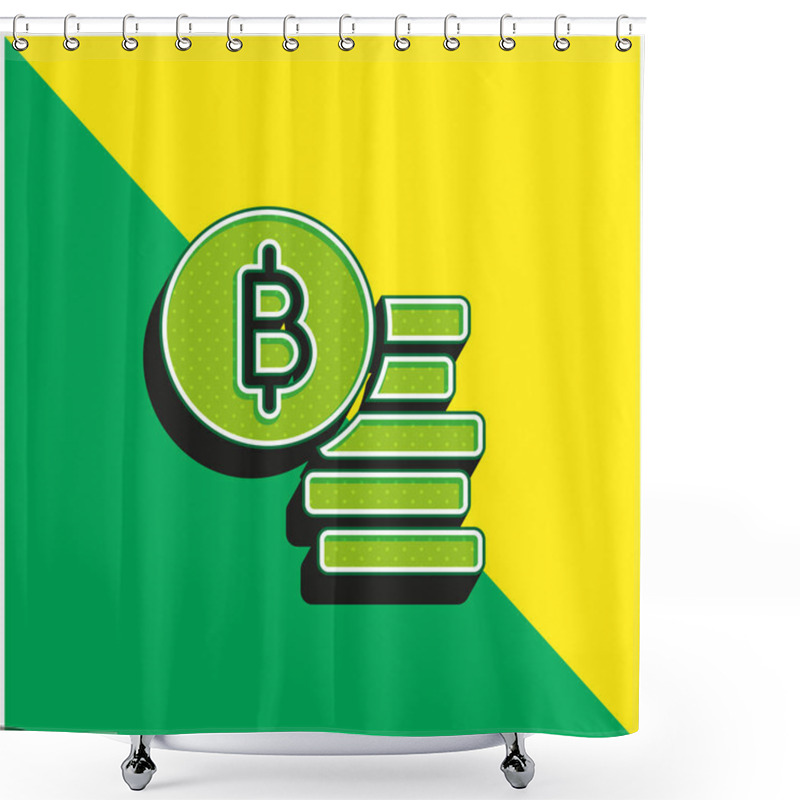 Personality  Bitcoin Green And Yellow Modern 3d Vector Icon Logo Shower Curtains