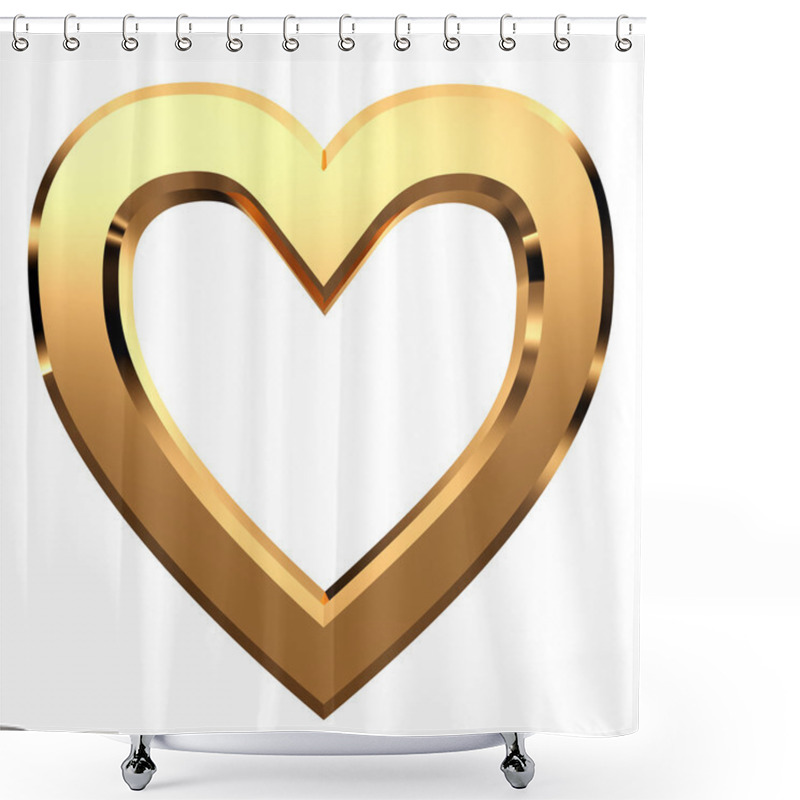 Personality  3D Golden Heart-shaped Frame Isolated On White Background Shower Curtains