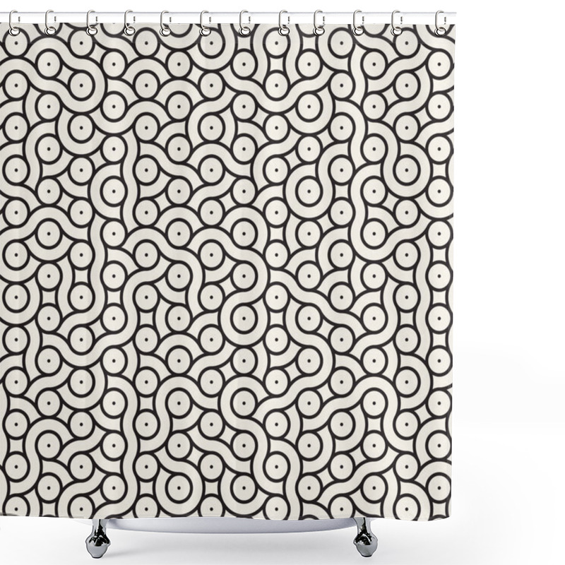 Personality  Wavy Circular Vector Seamless Pattern With Black And White Irregular Concentric Lines. Perfect Background For Modern And Trendy Designs. Shower Curtains