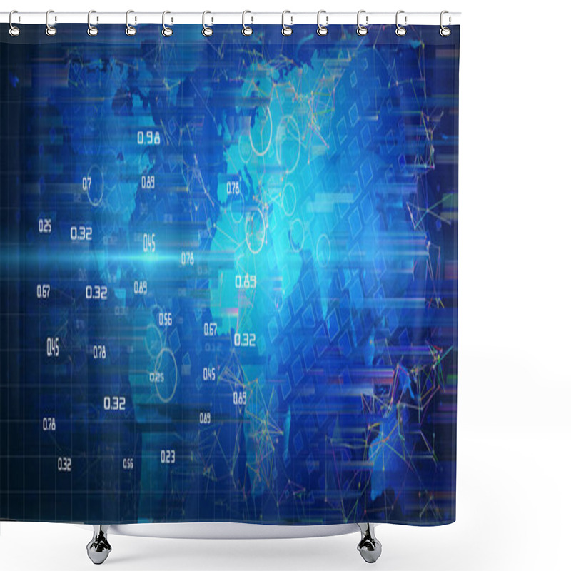 Personality  Abstract Global Network Background. Digital Map Lines Concept Of Shower Curtains