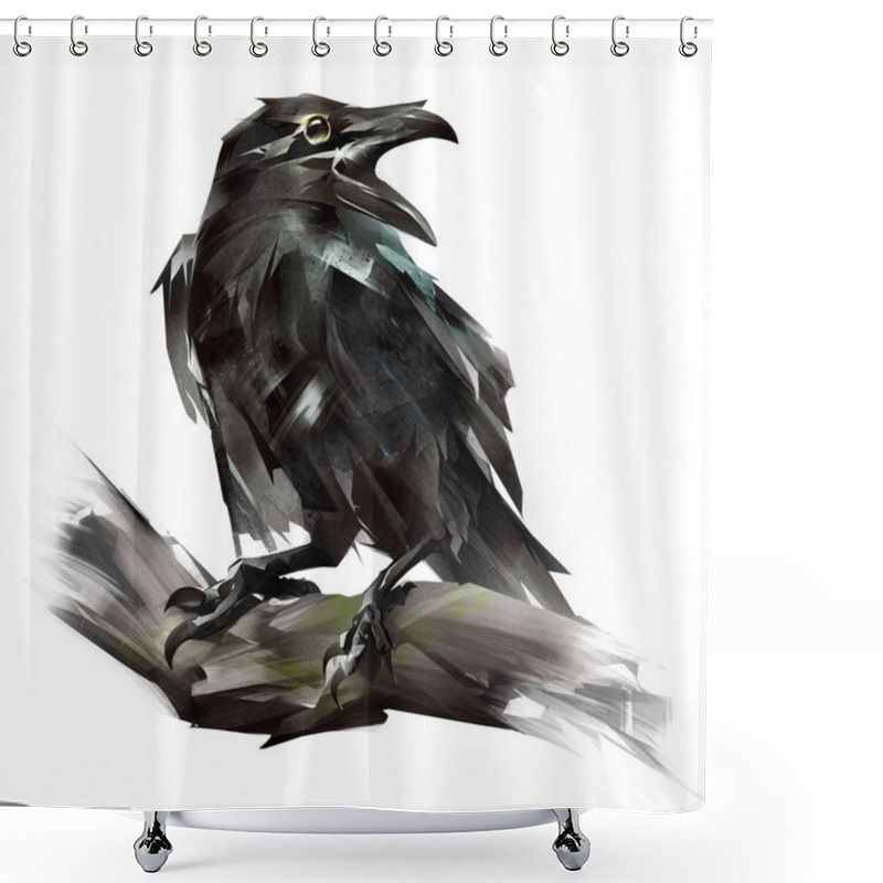 Personality  Painted Raven Bird Sitting On A Branch Shower Curtains