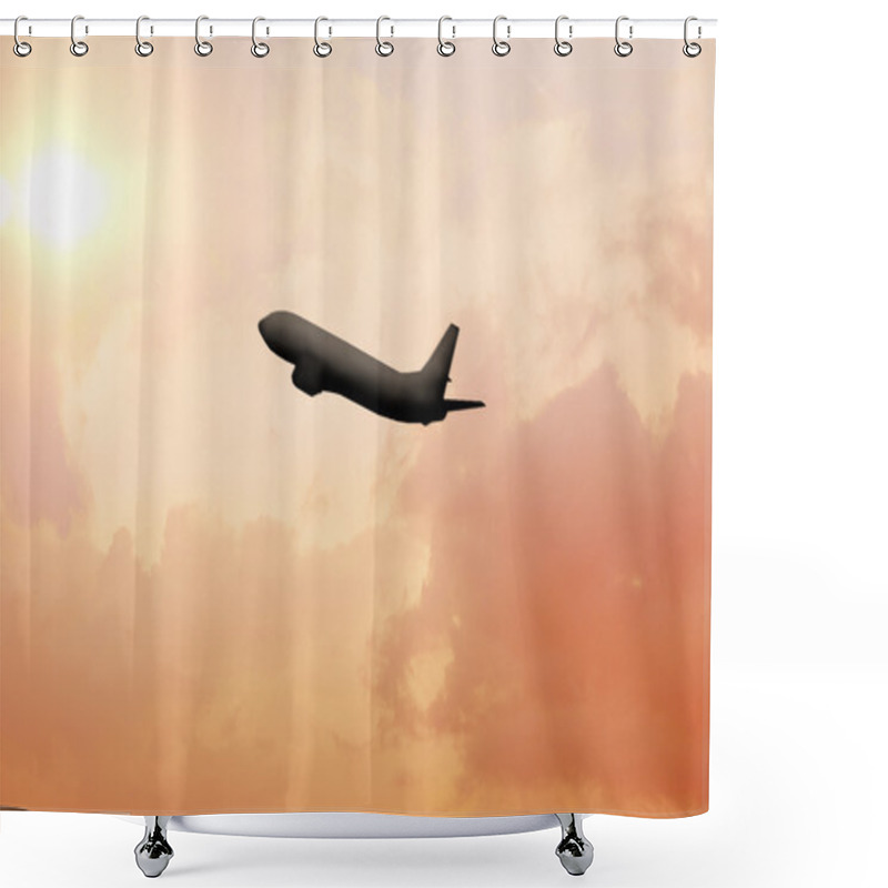 Personality  Silhouette Of Aircraft In The Sky Shower Curtains