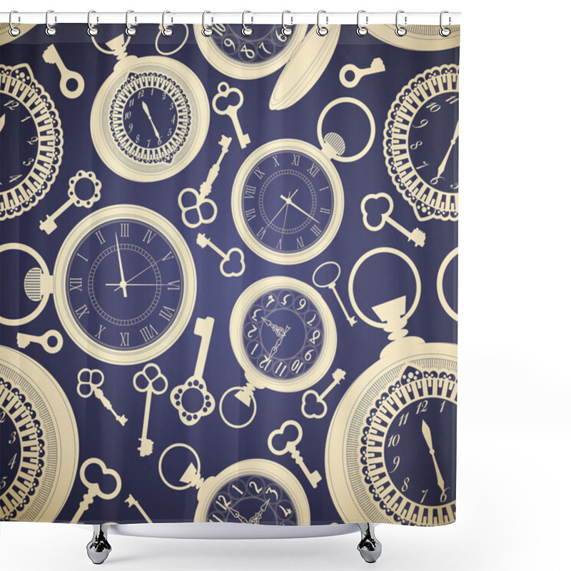 Personality  Seamless Retro Background With Keys And Watches Shower Curtains