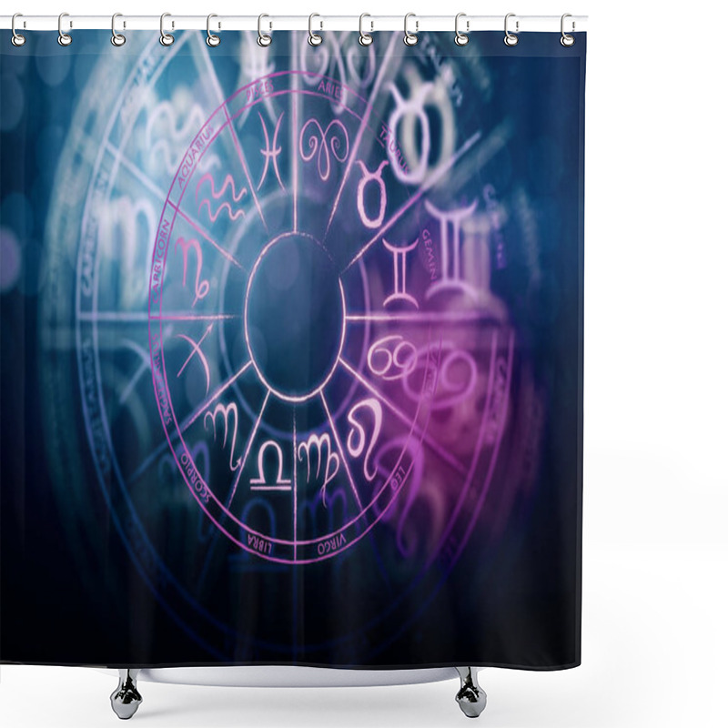 Personality  Zodial Sign Horoscope Cirlce On Dark Background. Creative Background. Symbol Concept. 3D Rendering  Shower Curtains