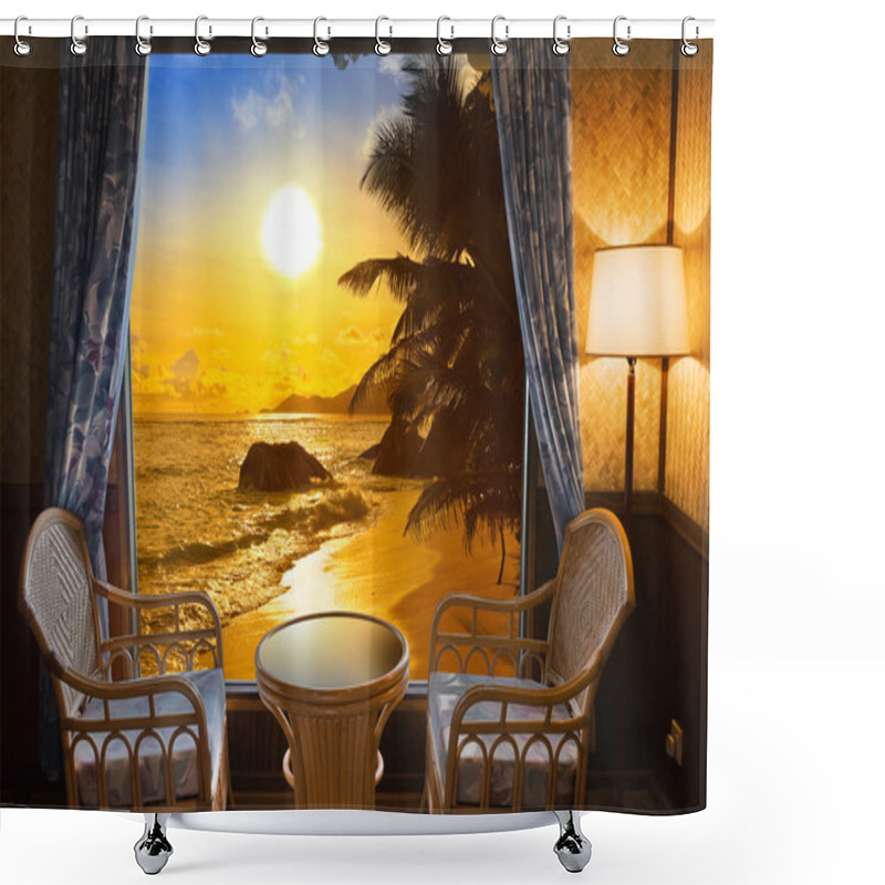 Personality  Hotel Room And Beach Landscape Shower Curtains