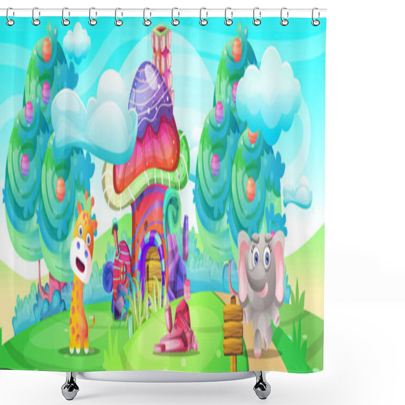 Personality  Cartoon Wild Animal In The Fantasy Land - Vector Shower Curtains