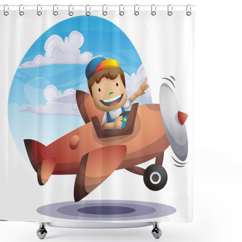 Personality  Cartoon Vector Kid On A Plane Background With Separated Layers Shower Curtains