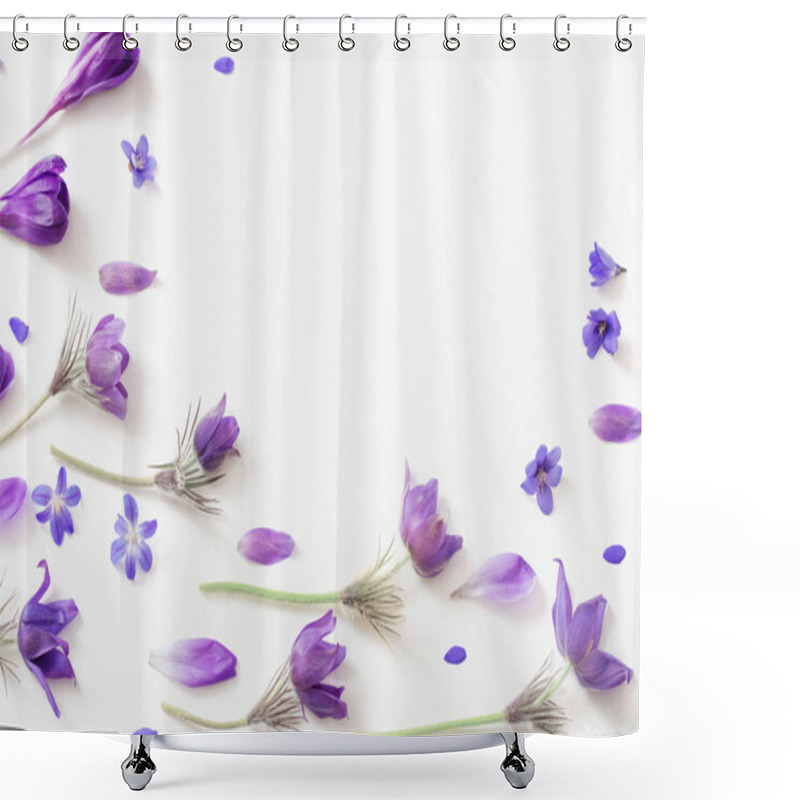 Personality  Spring Violet Flowers On A White Background Shower Curtains