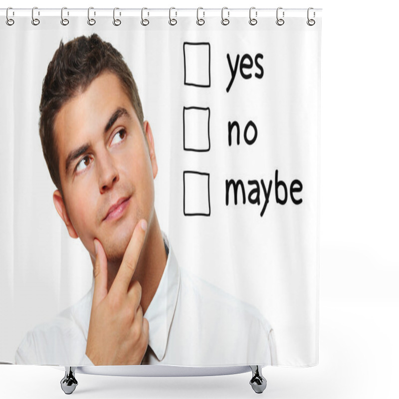 Personality  Young Businessman Trying To Make A Decision Shower Curtains