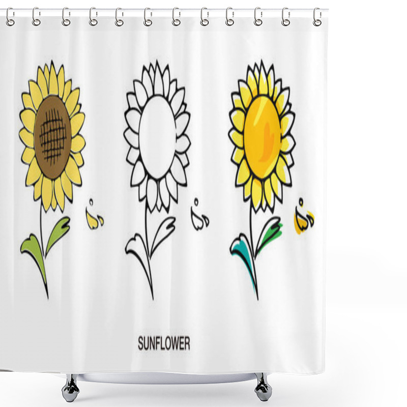 Personality  Sunflower Illustration Hand Drawn Style Sketch Vector Icon Set Shower Curtains