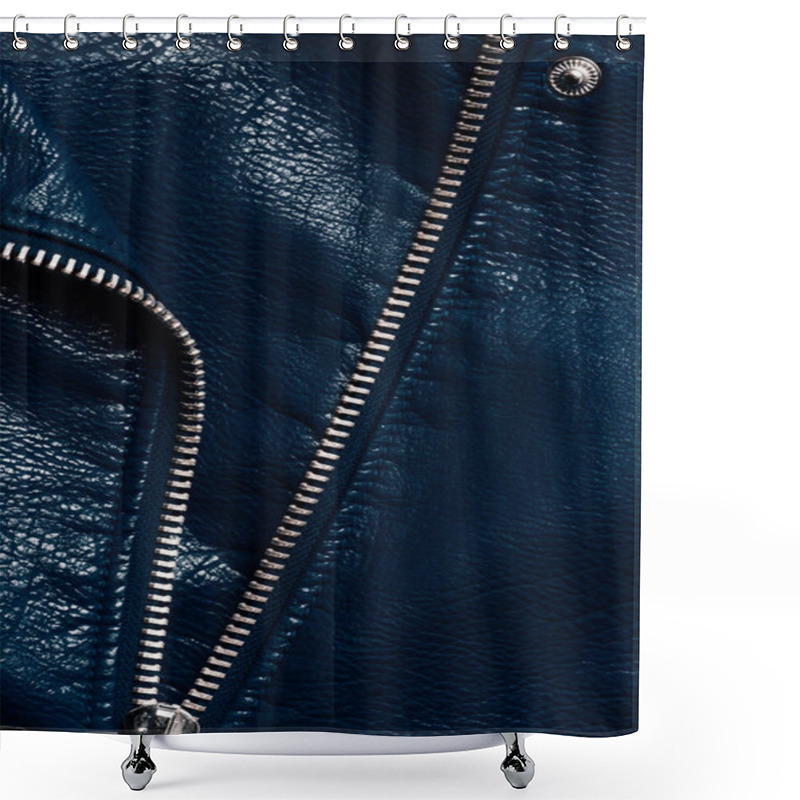 Personality  Top View Of Dark Blue Leather Textile With Zipper As Background  Shower Curtains