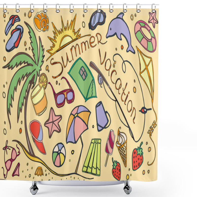 Personality  Doodle Vector Set Of Summer Vacation Shower Curtains