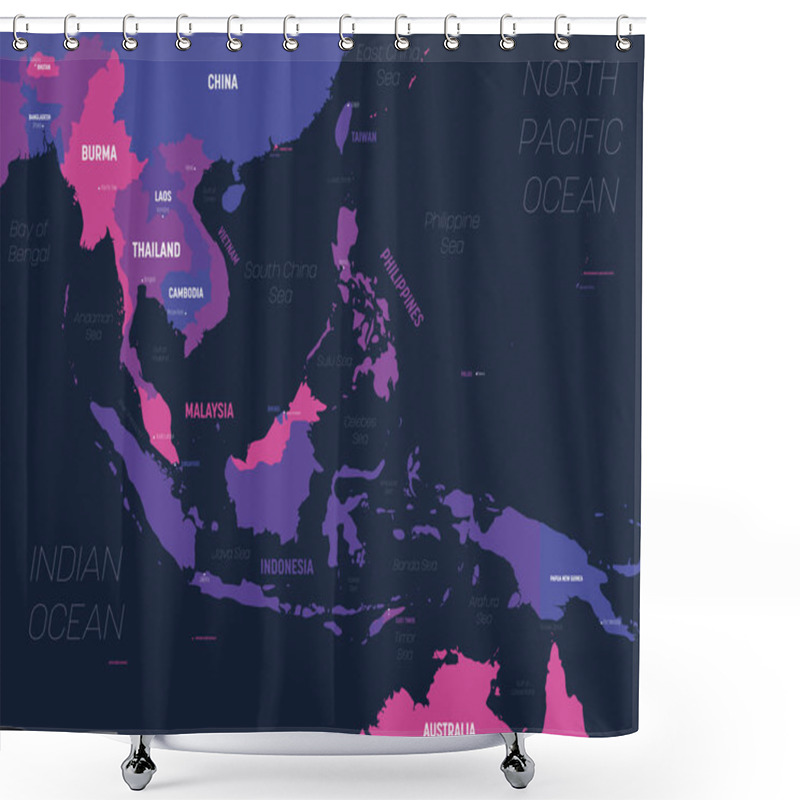 Personality  Southeast Asia Map. High Detailed Political Map Of Southeastern Region With Country, Capital, Ocean And Sea Names Labeling Shower Curtains