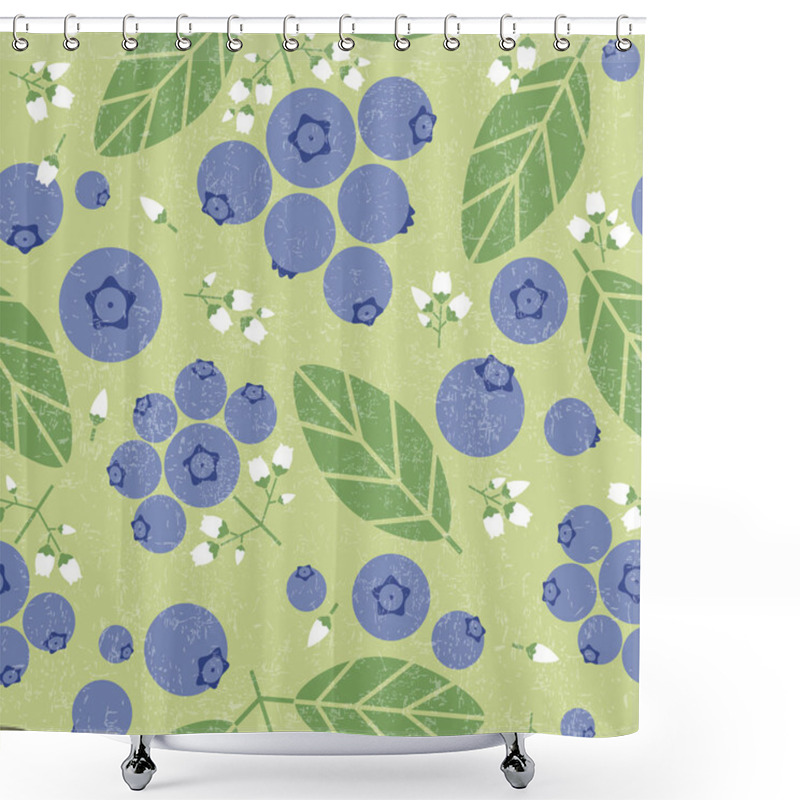 Personality  Blueberries Seamless Pattern. Berries With Leaves And Flowers On Shabby Background. Original Simple Flat Illustration. Shabby Style. Shower Curtains