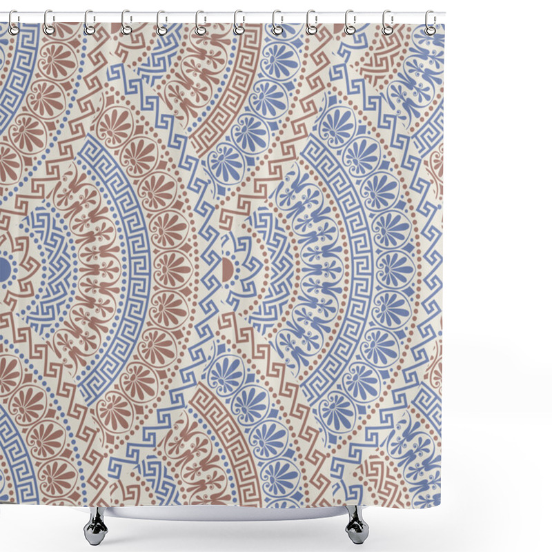 Personality  Vector Seamless Greek Round Ornament, Meander Shower Curtains