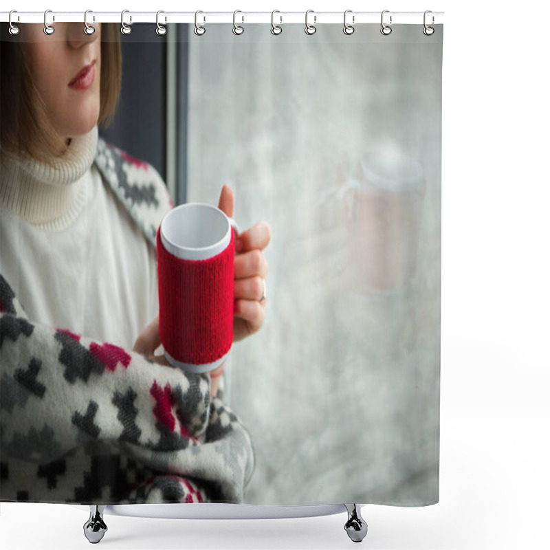 Personality  Girl Holding Red Cup Shower Curtains