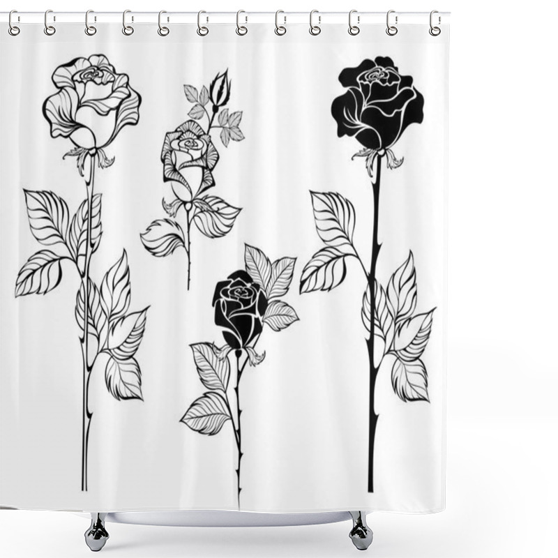 Personality  Set Of Contour Roses Shower Curtains