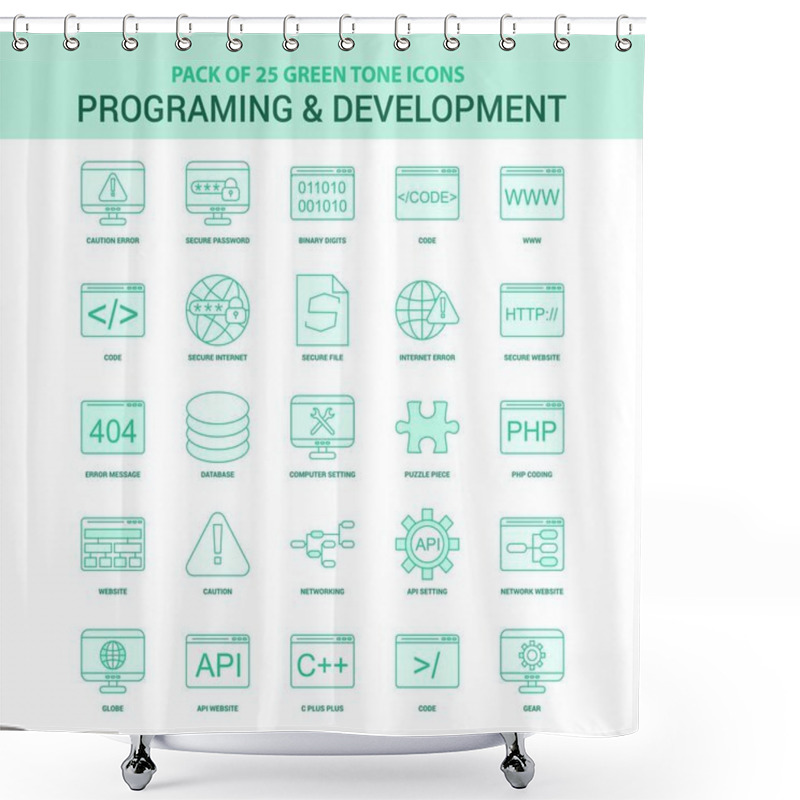 Personality  25 Green Programming And Developement Icon Set Shower Curtains