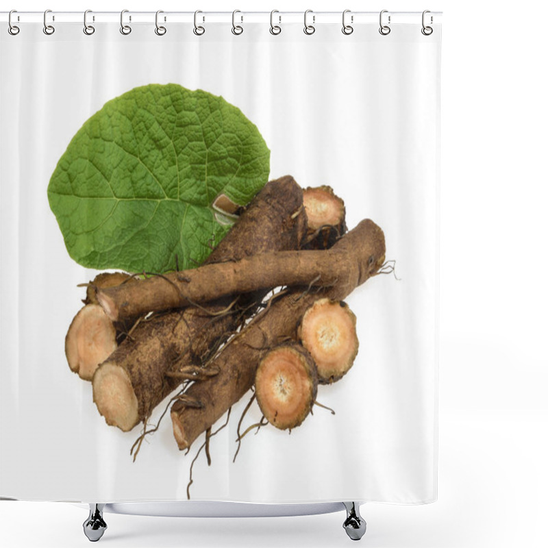 Personality  Burdock Root Isolated On White Shower Curtains