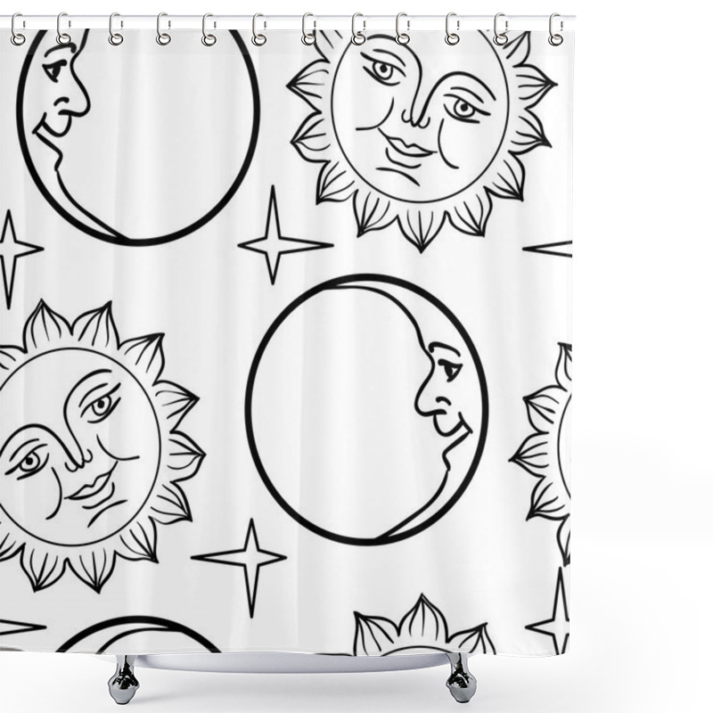 Personality  Seamless Wallpaper The Moon And Sun With Faces Shower Curtains