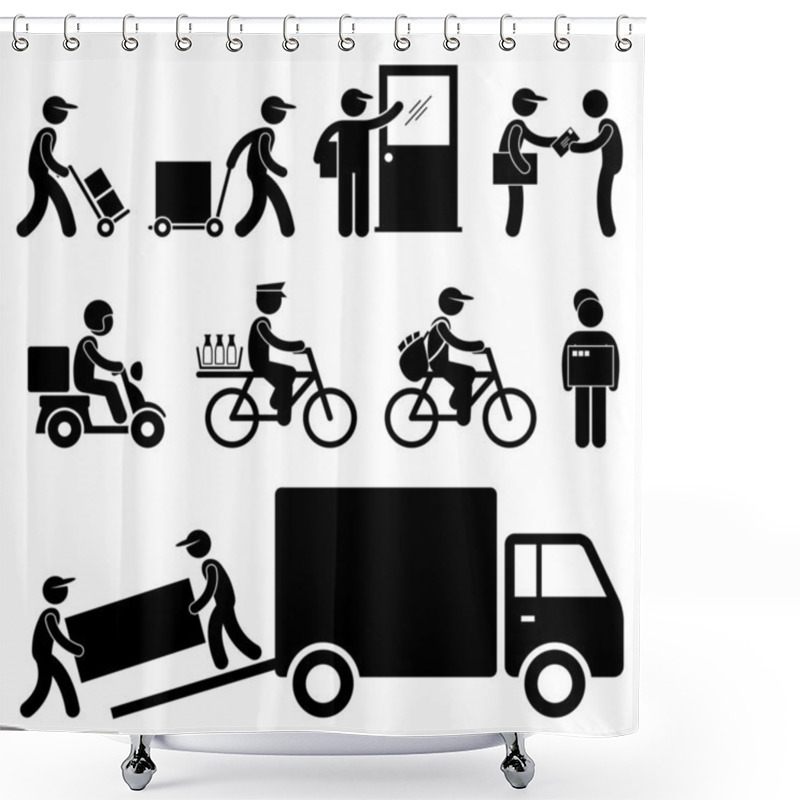 Personality  Delivery Man Postman Courier Post Stick Figure Pictogram Icon Shower Curtains