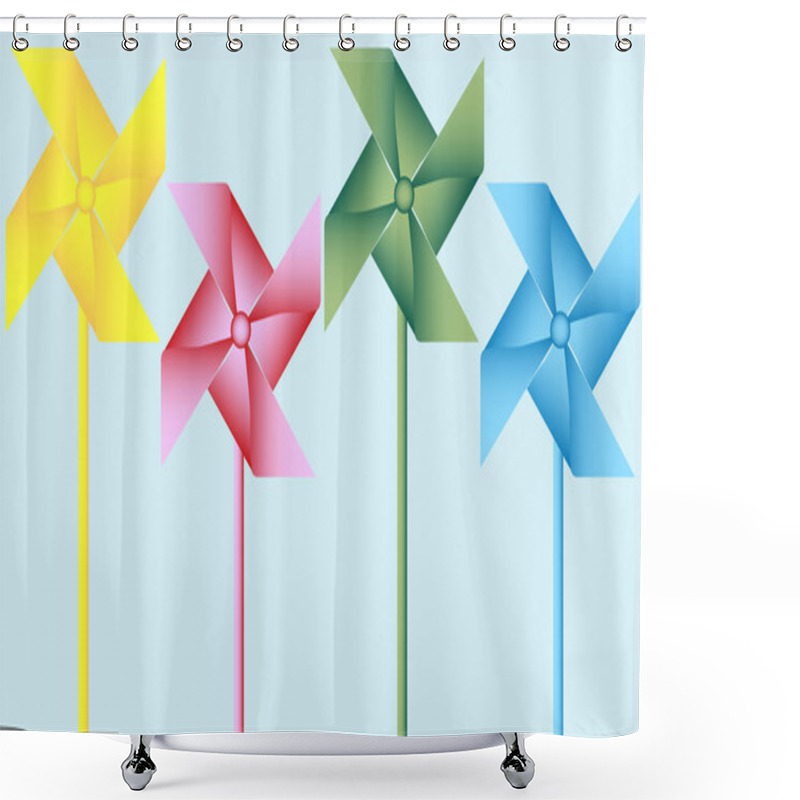 Personality  Set Of 4 Origami Pinwheels Shower Curtains