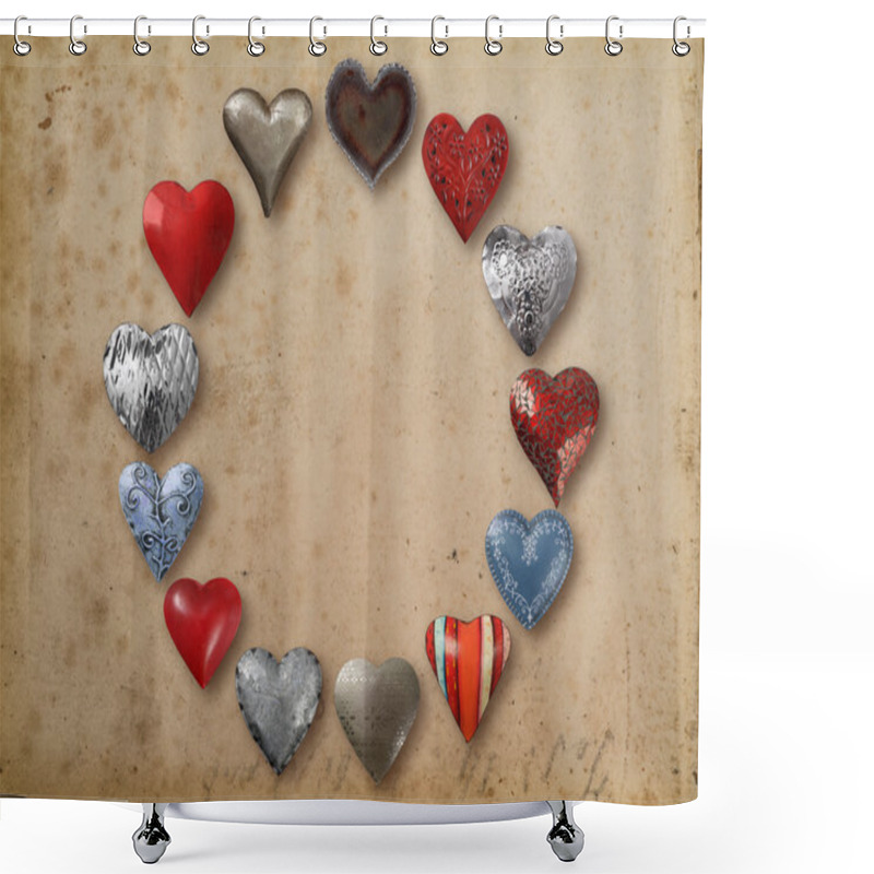 Personality  Metal Heart Shaped Things Arranged In Circle Shower Curtains