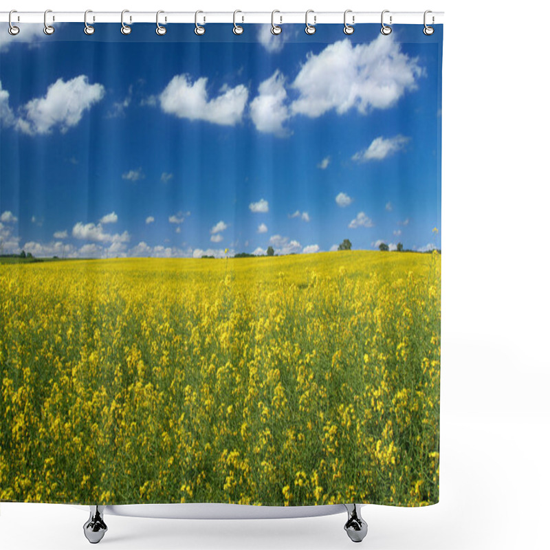 Personality  Canola Field With Cumulus Clouds Shower Curtains