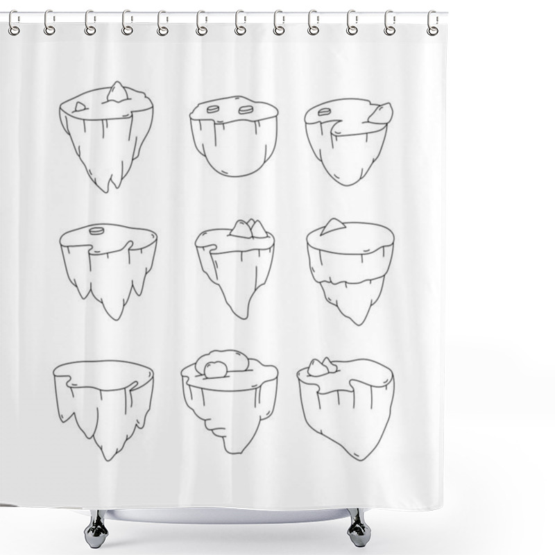 Personality  Flying Island Line Icons Collection. Outline Style. Isolated Element Illustration Shower Curtains