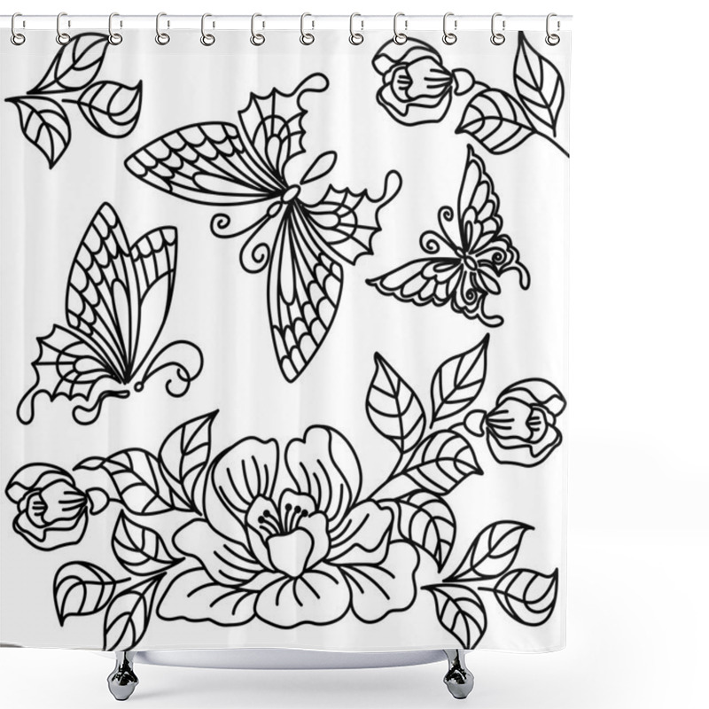 Personality  Flowers And Butterfly Shower Curtains