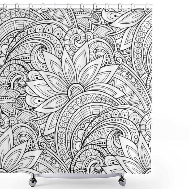 Personality  Seamless Monochrome Floral Pattern Shower Curtains