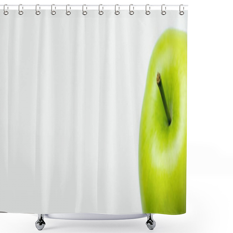 Personality  Ripe Green Apple Isolated On White, Banner  Shower Curtains