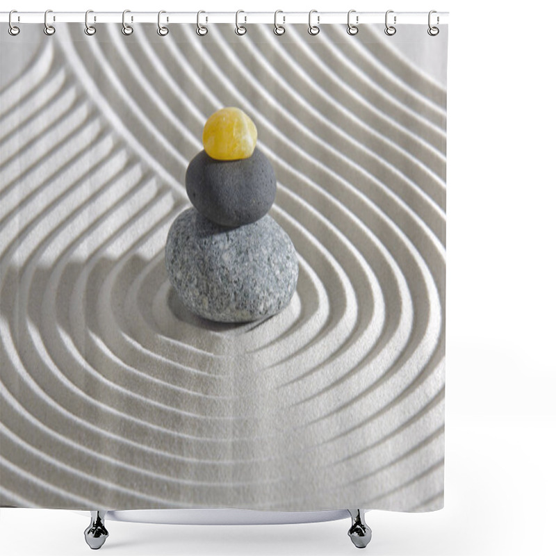 Personality  Japanese Zen Garden With Stacked Stones In Textured Sand Shower Curtains