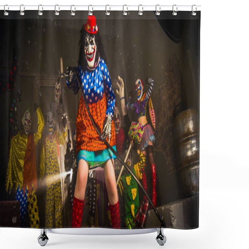 Personality  Clown Dancing With Scythe, Scary Clowns Halloween Party Concept Shower Curtains