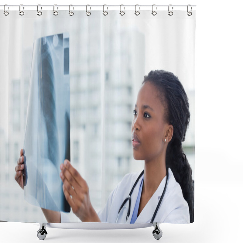 Personality  Female Doctor Looking At A Set Of X-rays Shower Curtains