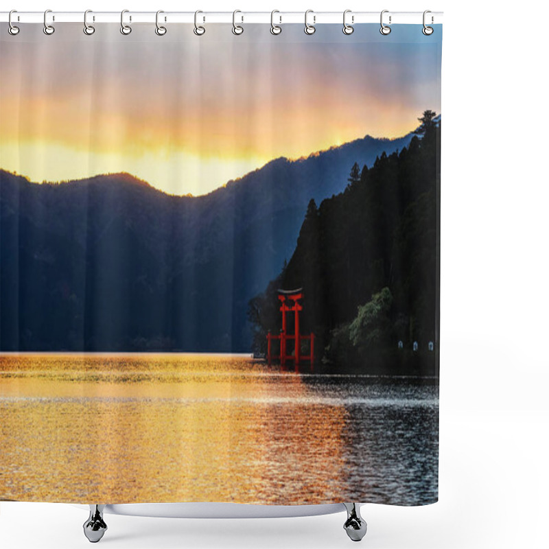 Personality  Red Torii Gate At Lake Ashi, Hakone Shower Curtains