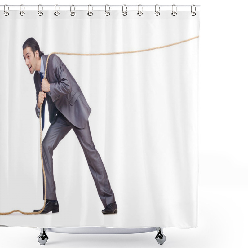 Personality  Businessman Pulling Rope On White Shower Curtains