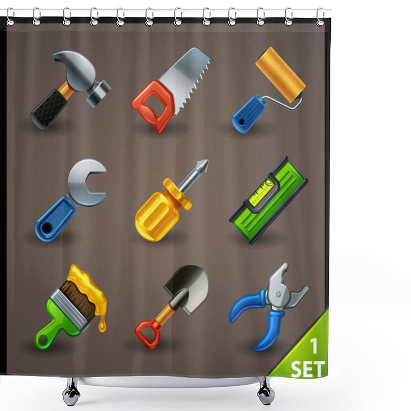 Personality  Tools Icon Set Shower Curtains