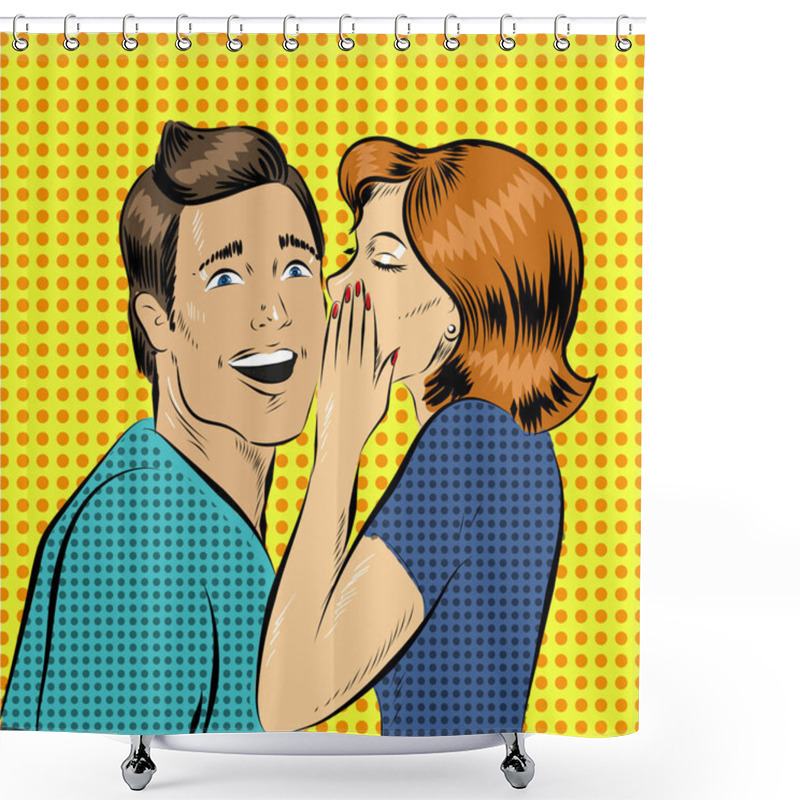 Personality  Vector Illustration In Pop Art Style Woman Whisper To A Man Shower Curtains