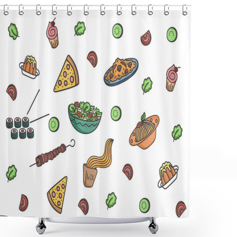 Personality  Cartoon Vector Food Pattern Shower Curtains