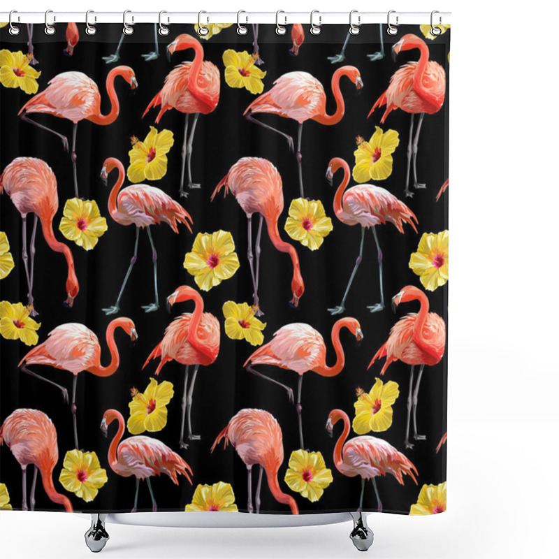 Personality  Seamless Vector Flamingo Pattern Shower Curtains