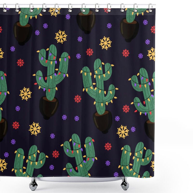 Personality  Christmas Cacti. New Year Seamless Pattern. Eps 10 Shower Curtains