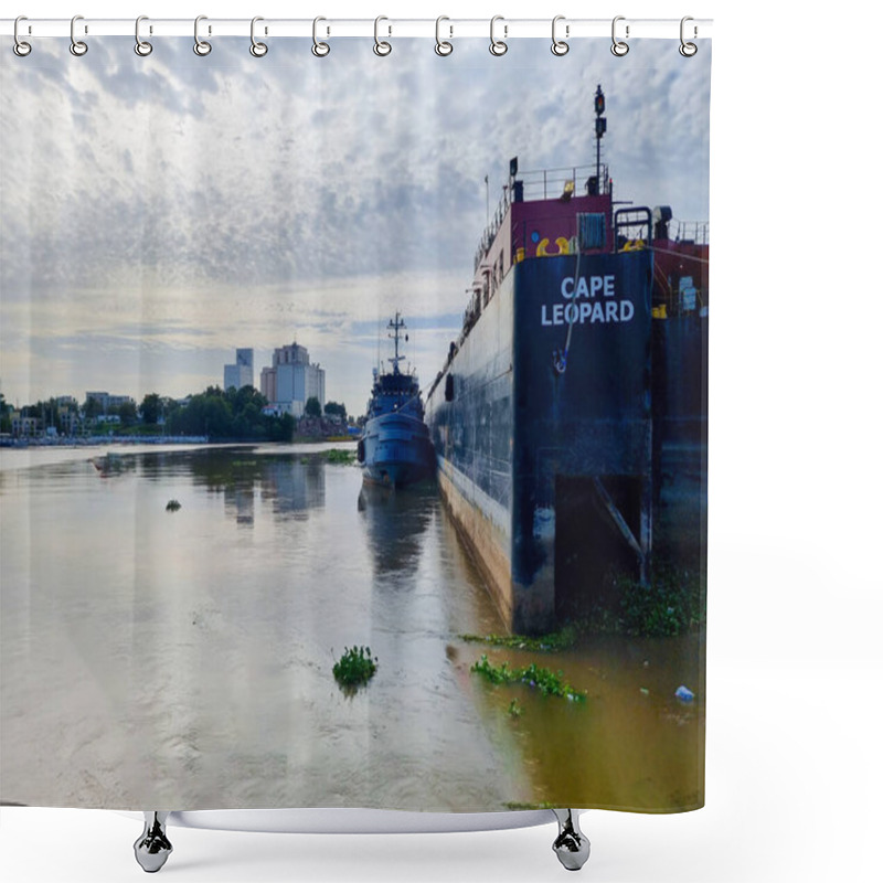 Personality  Dominican Republic, Santo Domingo, December 25, 2024, Merchant Ship At Dock With Tugboat Shower Curtains