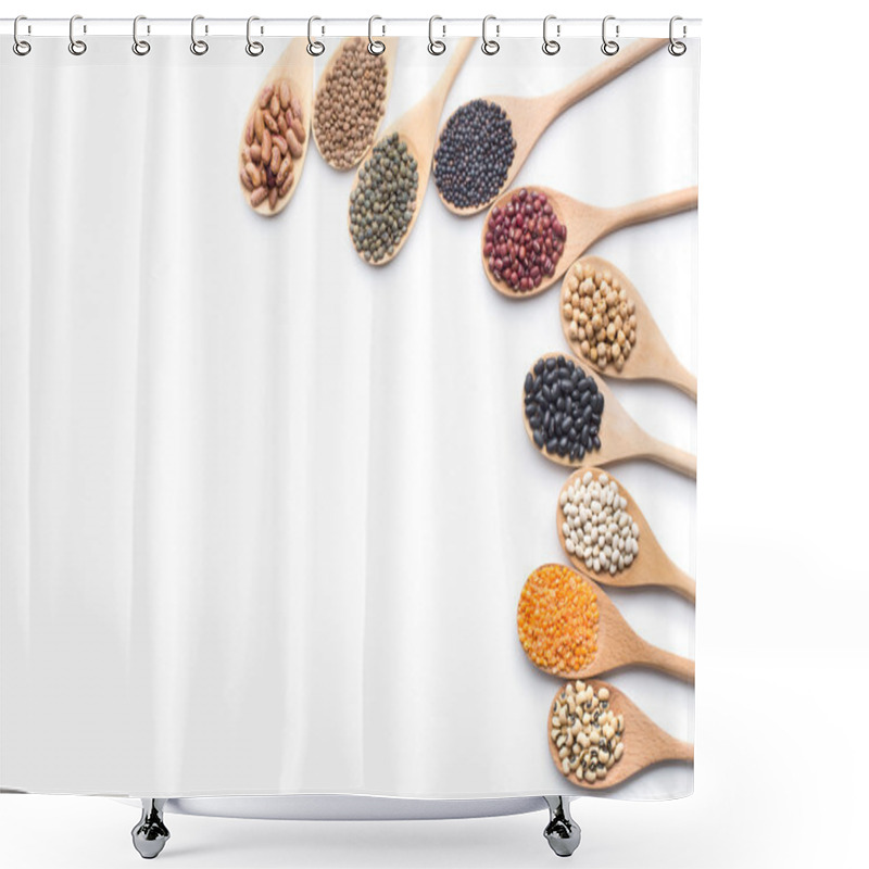 Personality  Various Dried Legumes In Wooden Spoons Shower Curtains