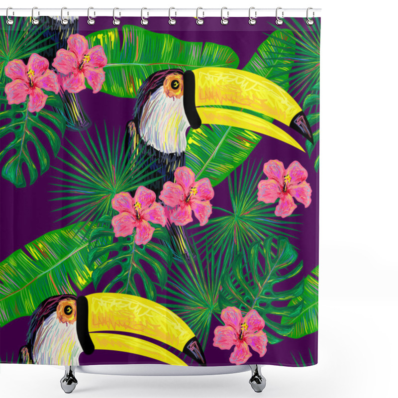 Personality  Jungle Pattern With Toucan Exotic Birds Shower Curtains