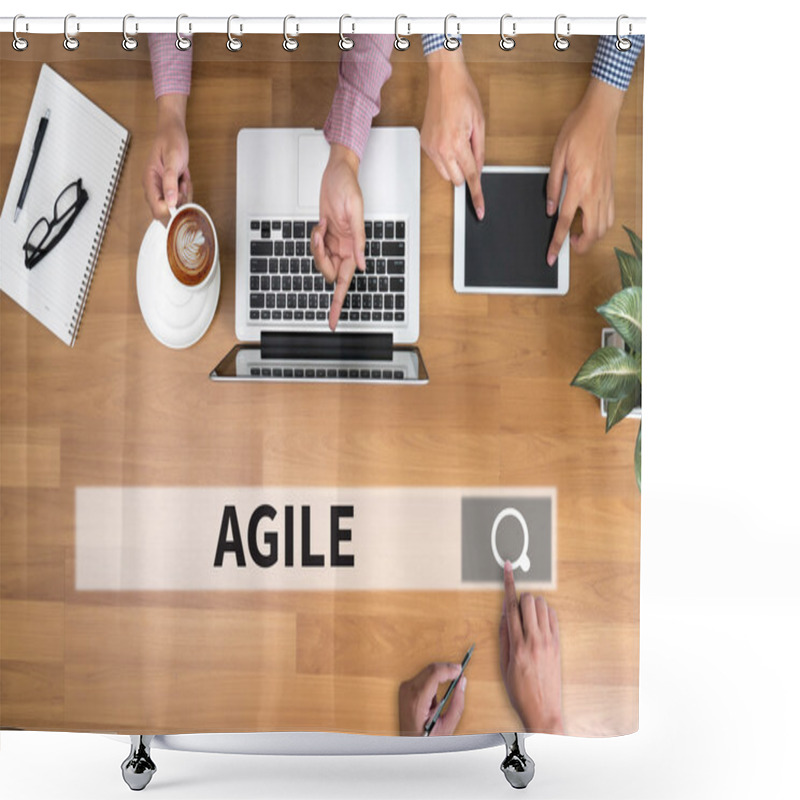 Personality   Businessman Working At Office Desk And Using Computer And Objects, Coffee Shower Curtains