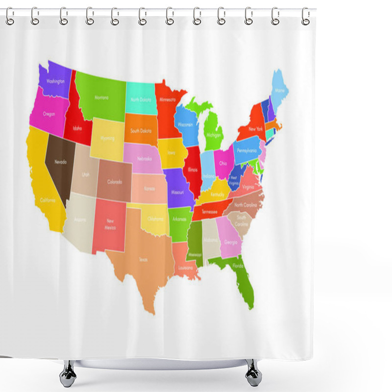 Personality  United States Of America Map Isolated On White Background. USA Vector Illustration. Colorful Territory Print With Text. Country Poster With Limit For Travel Materials. Shower Curtains