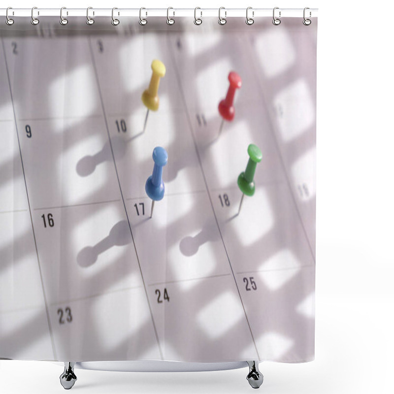 Personality  Thumbtacks Pin On Calendar. Concept For Busy Schedule. Shower Curtains